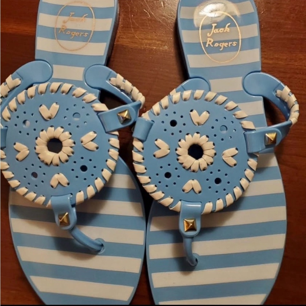 Jack Rogers Striped Georgica Jelly Sandals in the French Blue & White